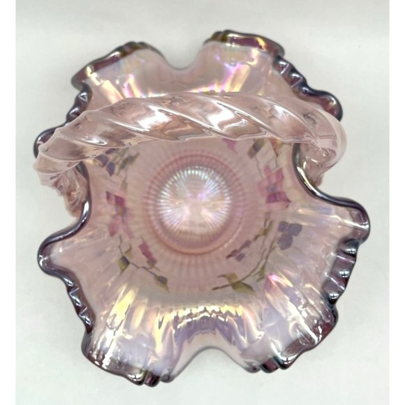 Vtg. Fenton Iridescent Morning Glory Hummingbird Ribbon Candy Basket - Picture 4 of 5